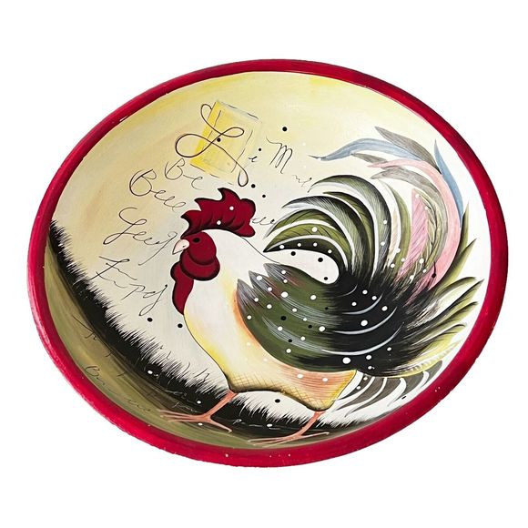 Susan Winget Certified International Chicken Rooster Large Wood Bowl Farmhouse main image 3